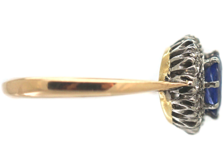Art Deco 18ct Gold & Platinum, Sapphire & Diamond Oval Cluster Ring