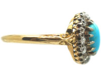 Edwardian 18ct Gold Turquoise & Diamond Cluster Ring