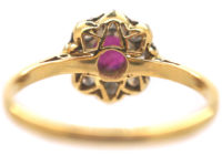 Edwardian 18ct Gold & Platinum Ruby & Diamond Cluster Ring