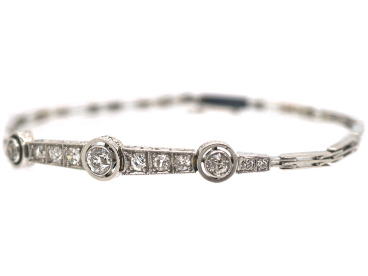 Art Deco 18ct White Gold Three Stone Diamond Bracelet