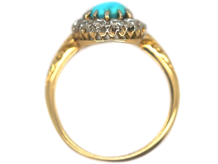 Edwardian 18ct Gold Turquoise & Diamond Cluster Ring