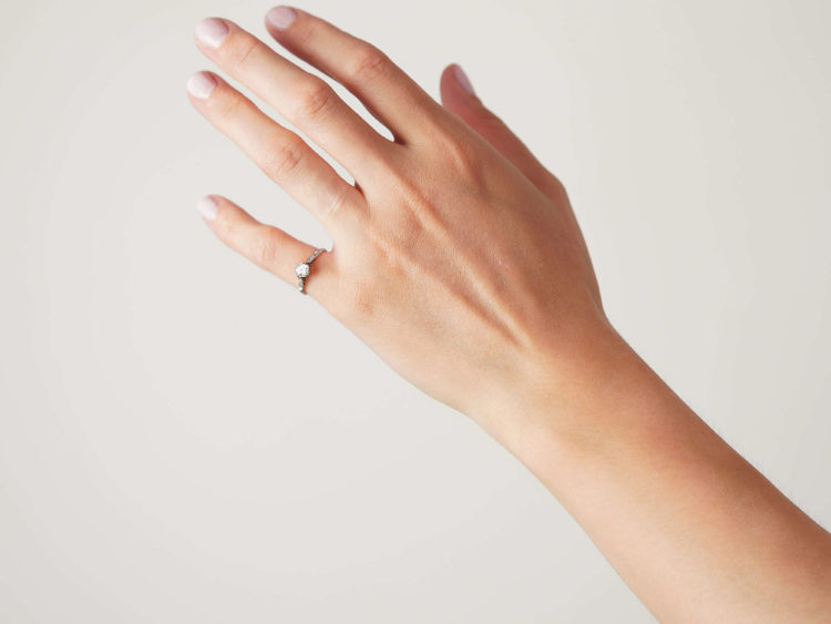 Art Deco Platinum & Diamond Solitaire Ring with Diamond Set Shoulders
