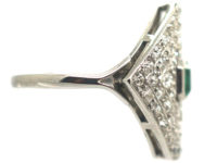 Art Deco Platinum Diamond Shaped Emerald & Diamond Ring