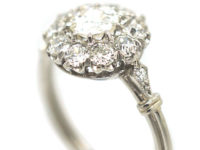 Edwardian Platinum & Diamond Cluster Ring with Diamond Set Shoulders
