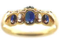 Victorian 18ct Gold Sapphire & Diamond Five Stone Ring