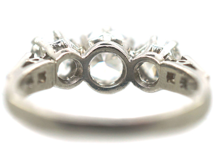 Platinum Three Stone Diamond Ring with Diamond Set Shoulders