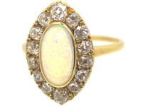 Edwardian 18ct Gold, Opal & Diamond Navette Shaped Ring