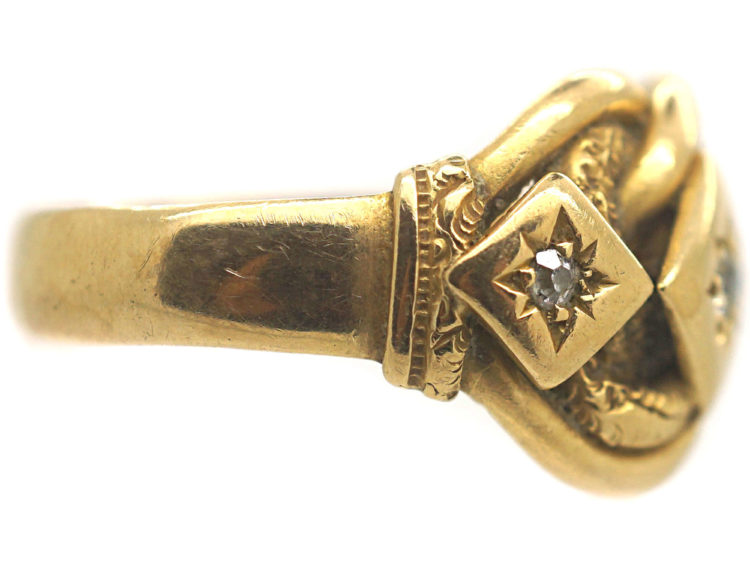 Edwardian 18ct Gold Knot Ring set with Three Diamonds