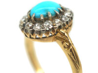 Edwardian 18ct Gold Turquoise & Diamond Cluster Ring