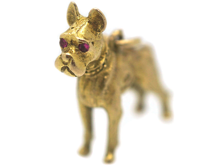 9ct Gold Bulldog Pendant with Ruby Eyes