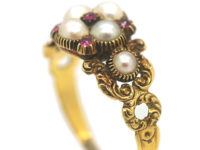 Georgian 15ct Gold, Natural Split Pearl & Ruby Cluster Ring