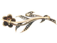 Edwardian Silver , Gold Diamond & Natural Split Pearls Flower Brooch