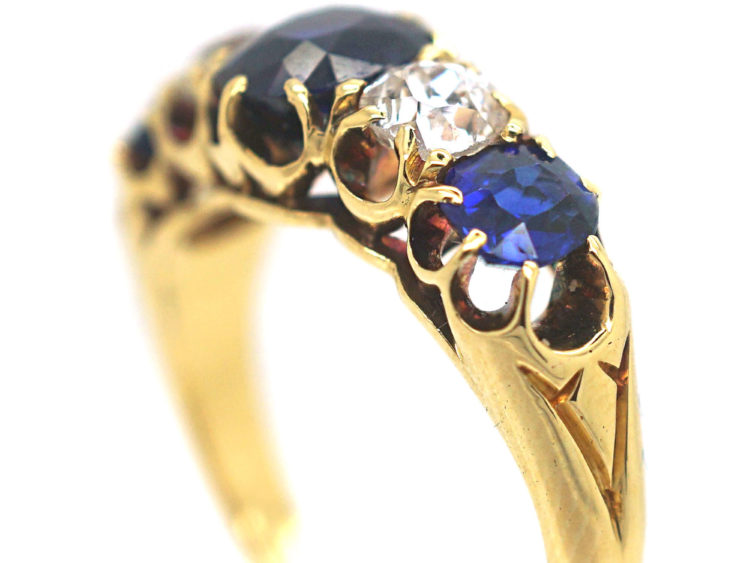 Victorian 18ct Gold Sapphire & Diamond Five Stone Ring