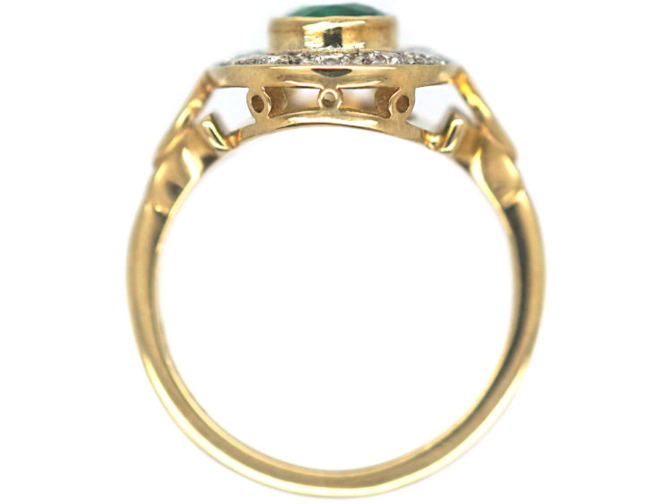 18ct Gold, Emerald & Diamond Oval Cluster Ring