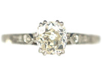Art Deco Platinum & Diamond Solitaire Ring with Diamond Set Shoulders