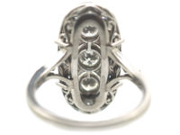 Art Deco Platinum & Diamond Oval Shaped Ring with Three Diamonds Down the Centre