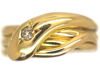 Edwardian 18ct Gold Snake Ring set with a Diamond