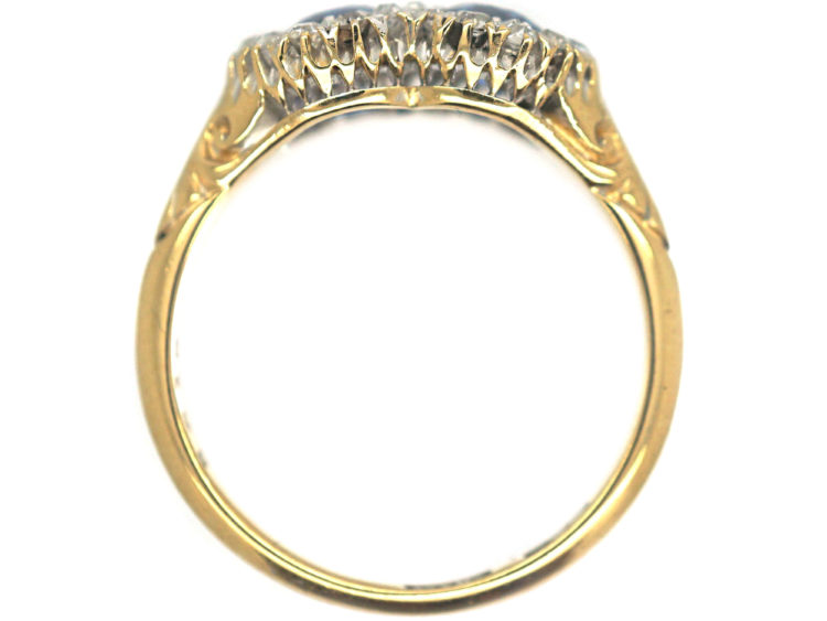 Edwardian 18ct Gold Double Cluster Sapphire & Diamond Ring