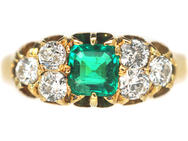 Victorian 18ct Gold Emerald & Diamond Ring