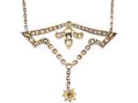Edwardian 15ct Gold & Platinum, Diamond & Pearl Pendant on Silver Chain