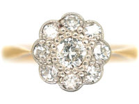Edwardian 18ct Gold & Platinum Diamond Daisy Cluster Ring