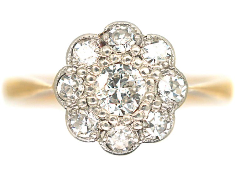 Edwardian 18ct Gold & Platinum Diamond Daisy Cluster Ring