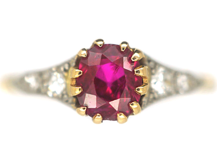 Edwardian 18ct Gold & Platinum, Ruby & Diamond Ring