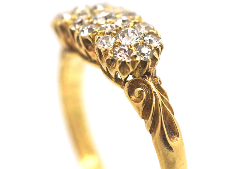 Edwardian 18ct Gold Diamond Triple Cluster Ring