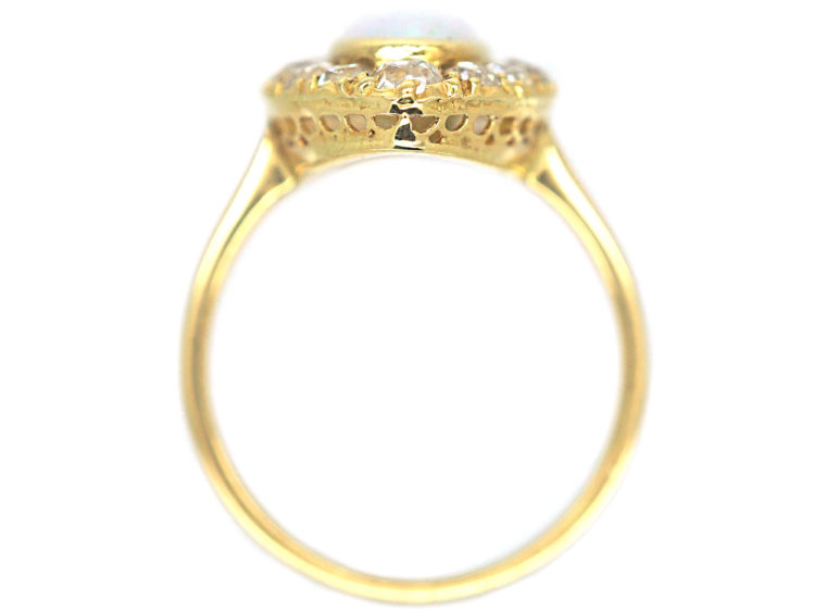 Edwardian 18ct Gold, Opal & Diamond Navette Shaped Ring