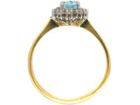 18ct Gold Aquamarine & Diamond Oval Cluster Ring