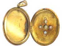 Victorian 15ct Gold Locket set with Opals & Rose Diamonds