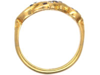 Edwardian 18ct Gold Double Crossover Ring set with Sapphires, Rubies & Diamonds