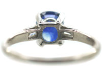 Art Deco Platinum, Sapphire & Baguette Diamond Ring