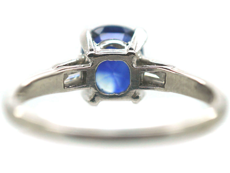 Art Deco Platinum, Sapphire & Baguette Diamond Ring