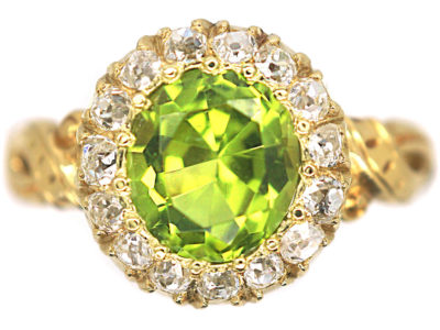 Edwardian 18ct Gold Peridot & Diamond Cluster Ring