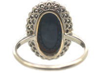 Edwardian 18ct White Gold & Platinum, Black Opal & Diamond Oval Cluster Ring