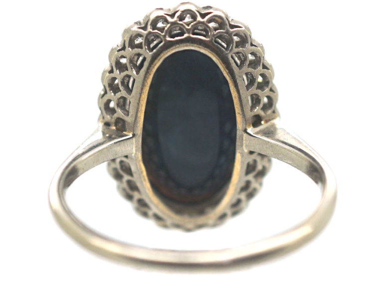 Edwardian 18ct White Gold & Platinum, Black Opal & Diamond Oval Cluster Ring