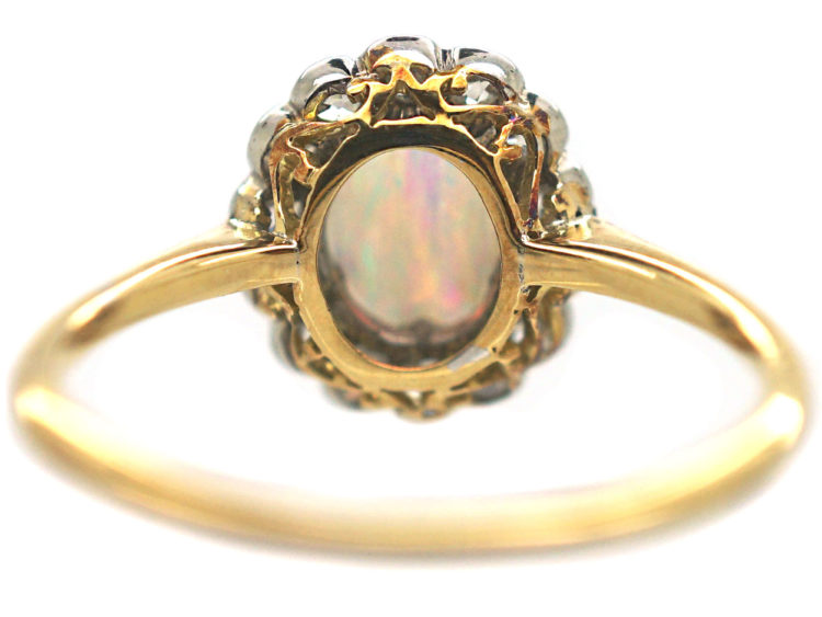 Edwardian 18ct Gold & Platinum, Opal & Diamond Cluster Ring