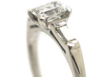 Art Deco Platinum, Emerald Cut & Baguette Cut Diamond Ring