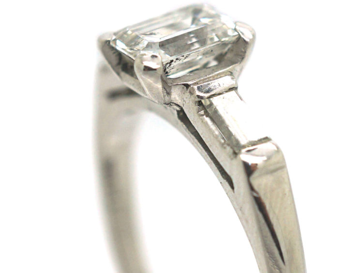Art Deco Platinum, Emerald Cut & Baguette Cut Diamond Ring