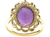 Edwardian 18ct Gold & Platinum, Amethyst & Rose Diamond Cluster Ring