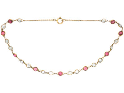 Edwardian 15ct Gold Pink Tourmaline & Rock Crystal Necklace