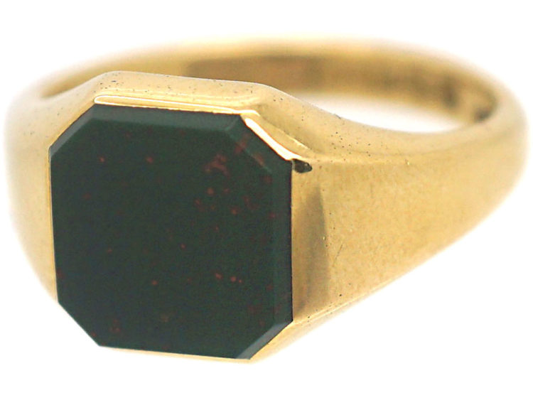 Art Deco 18ct Gold & Bloodstone Signet Ring