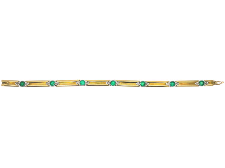 18ct White & Yellow Gold Bracelet set with Seven Emeralds