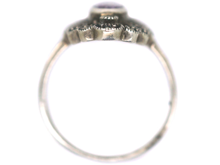 Silver, Pink Tourmaline & Marcasite Ring