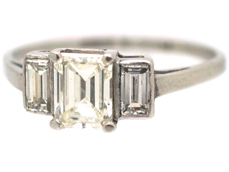 Art Deco Platinum Three Stone Diamond Ring
