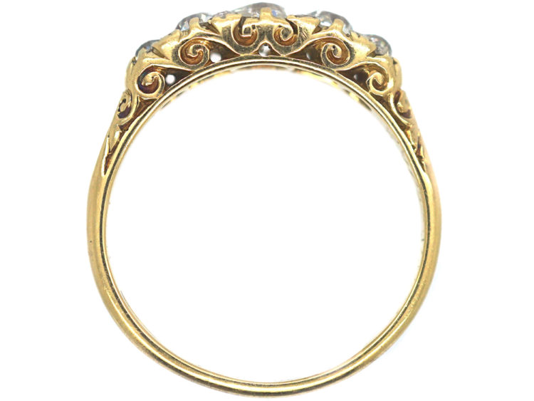 Victorian 18ct Gold, Diamond Five Stone Carved Half Hoop Ring