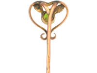 Edwardian 15ct Gold Green Garnet & Natural Split Pearl Heart Shaped Tie Pin