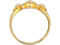 Edwardian 18ct Gold Diamond & Two Natural Split Pearls Ring