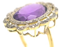 Edwardian 18ct Gold & Platinum, Amethyst & Rose Diamond Cluster Ring